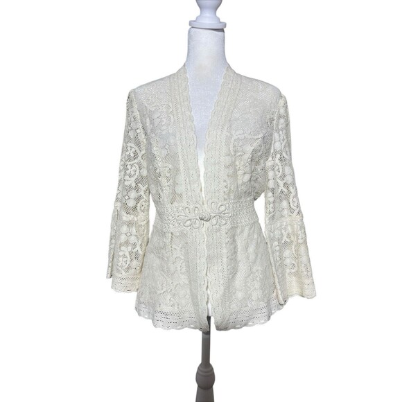 Bandolino Lace Crotchet Cardigan Sweater Romantic Preppy Sz 8 - Picture 1 of 16